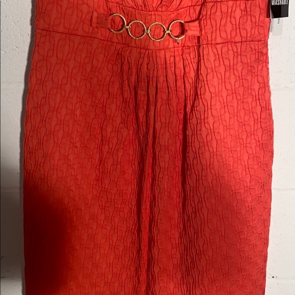 Sandra Darren NWT orange crinkle knit dress - Picture 5 of 6